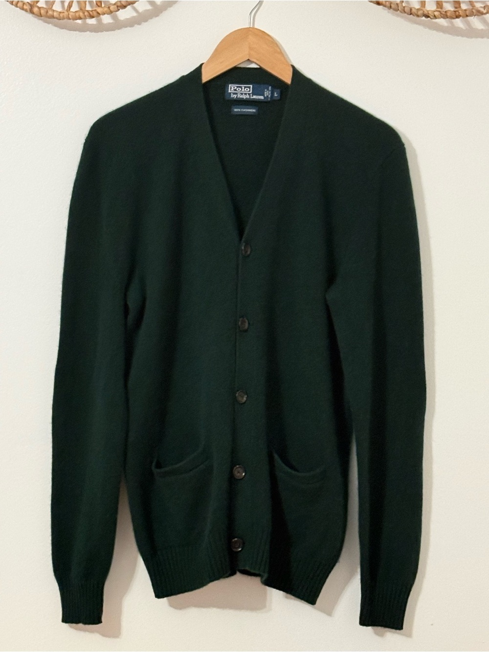 Polo by Ralph Lauren Dark Green Cashmere V-neck cardigan sweater